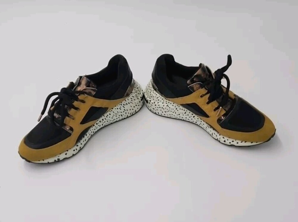 Steve Madden Barra Women's Shoe Animal Print Black Yellow Lace Up Size 8.5M